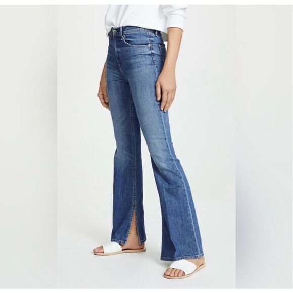 Rag & Bone Bella Slit Hem Wide Leg Flare Denim Jeans Topaz High Rise Boho Sz 26 - Picture 1 of 11
